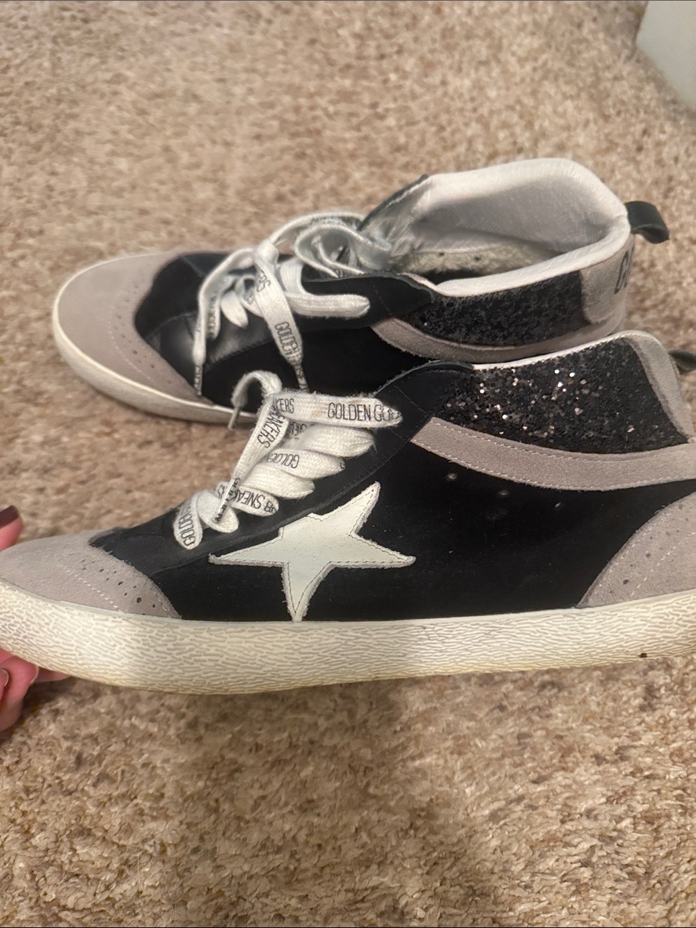 Womens Black & Gray High-Top Sneakers with Star Detail - run small for a size 10